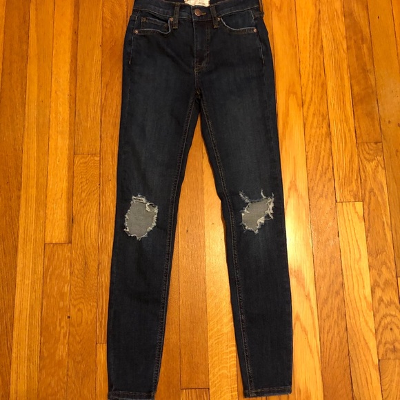 Free People Dark Blue Ripped Skinny Jeans - Picture 2 of 11